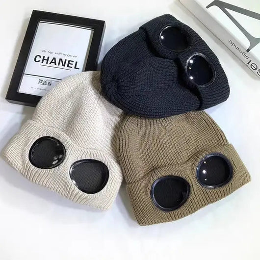 Unisex Goggle Knitted Beanie Hat