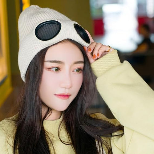 Unisex Goggle Knitted Beanie Hat