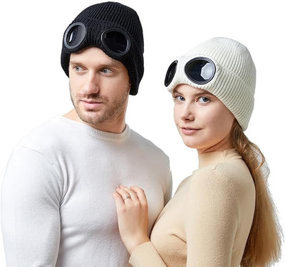 Unisex Goggle Knitted Beanie Hat