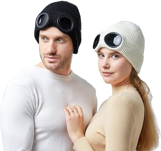Unisex Goggle Knitted Beanie Hat