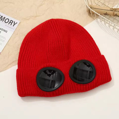 Unisex Goggle Knitted Beanie Hat